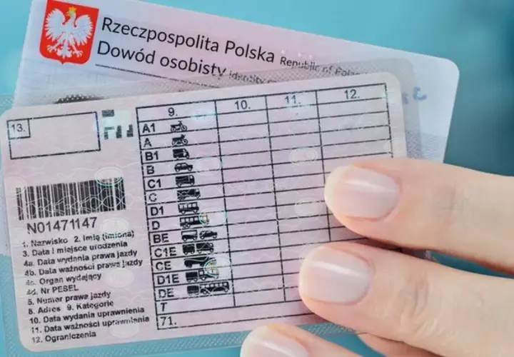 Polskie prawo jazdy z widocznymi kategoriami pojazdów, od motocykli po autobusy.