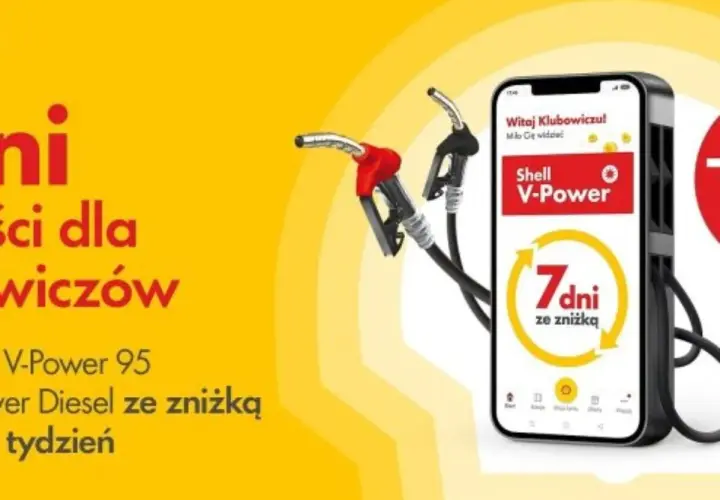 Shell promocja na paliwo: tankuj V-Power 95 lub Diesel ze zniżką przez 7 dni. Aplikacja mobilna i dystrybutory paliwa.