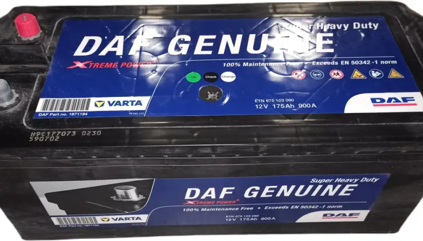 Akumulator DAF Genuine Super Heavy Duty, idealny do ciężarówek DAF XF 106. 12V 175Ah 900A, 100% bezobsługowy.