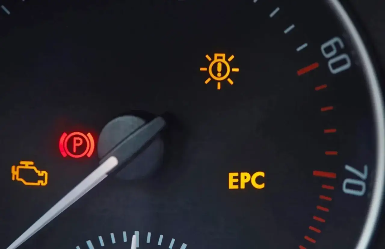 Na desce rozdzielczej świeci się kontrolka EPC, kontrolka silnika i hamulca ręcznego.